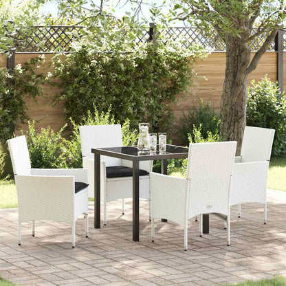 Set da Pranzo per Giardino con cuscino 5 pcs Bianco polyrattan