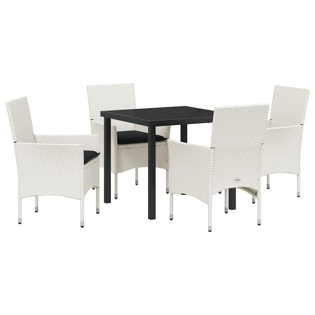 Set da Pranzo per Giardino con cuscino 5 pcs Bianco polyrattan