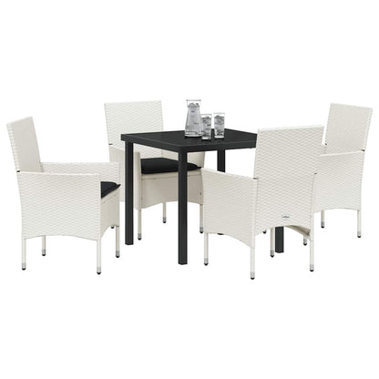 Set da Pranzo per Giardino con cuscino 5 pcs Bianco polyrattan