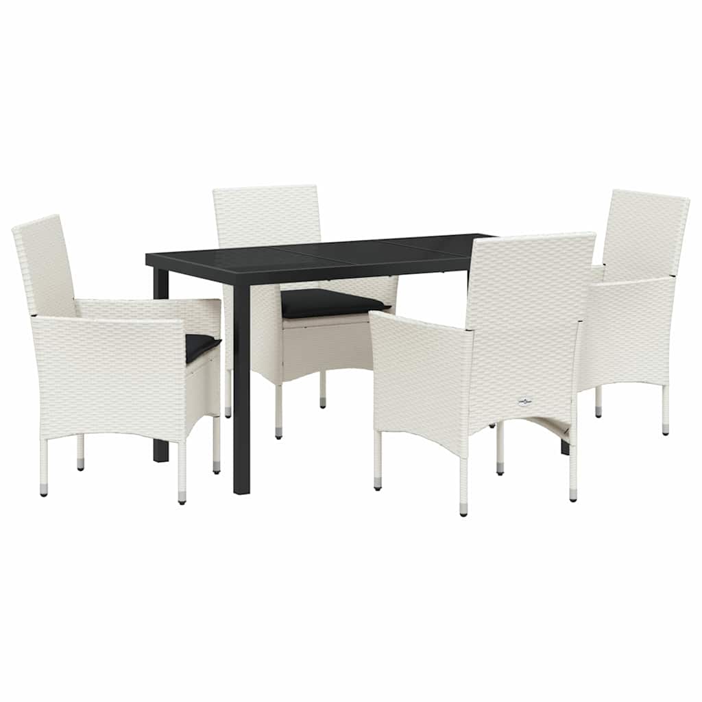 Set da Pranzo per Giardino con cuscino 5 pcs Bianco polyrattan