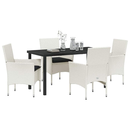 Set da Pranzo per Giardino con cuscino 5 pcs Bianco polyrattan