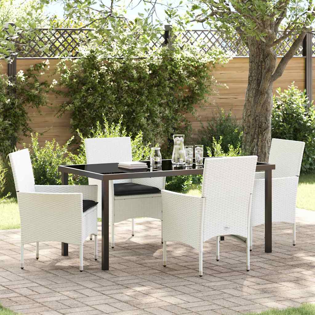 Set da Pranzo per Giardino con cuscino 5 pcs Bianco polyrattan