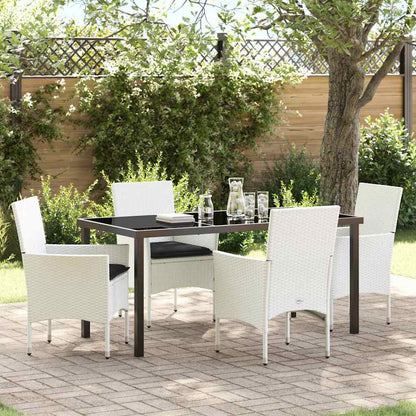 Set da Pranzo per Giardino con cuscino 5 pcs Bianco polyrattan