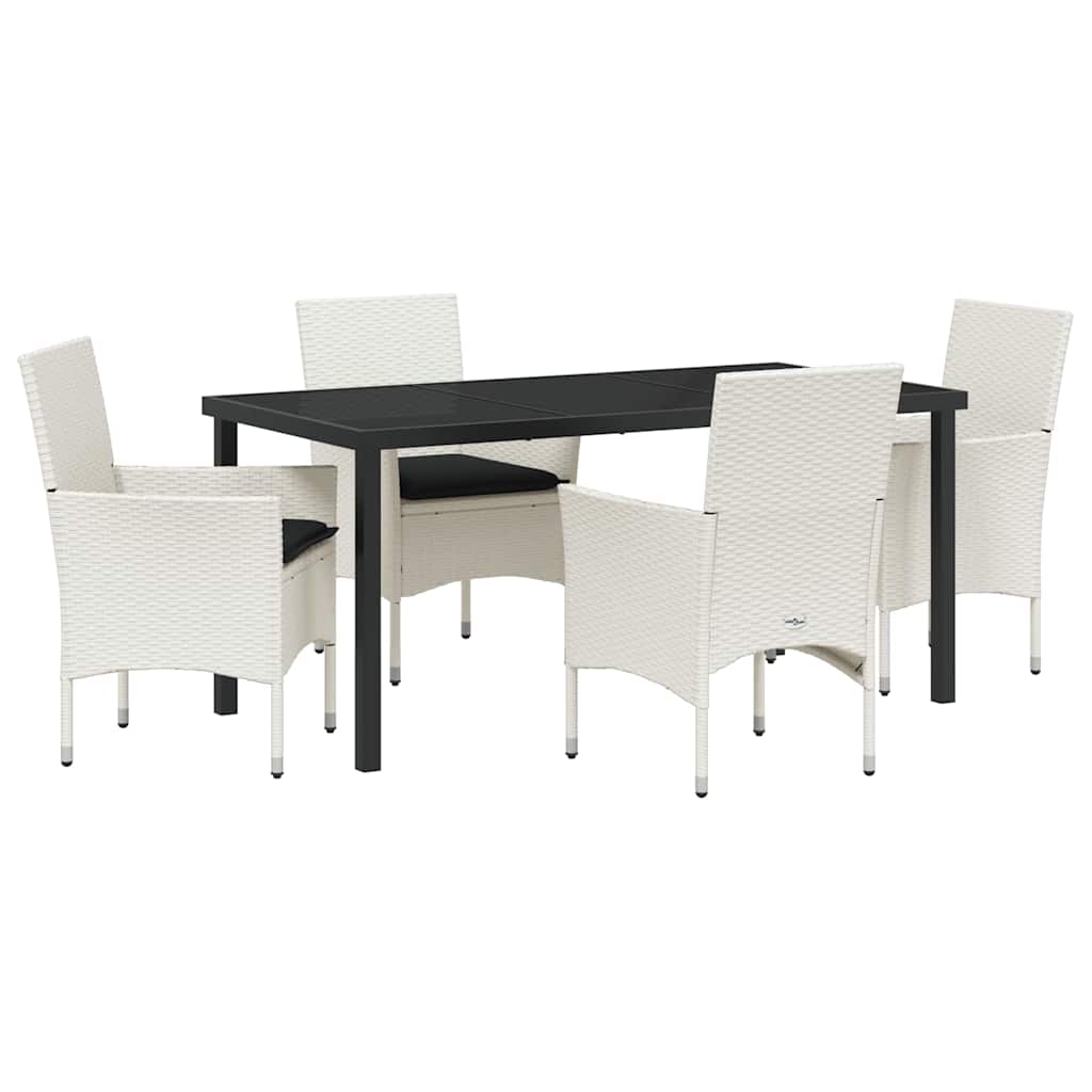 Set da Pranzo per Giardino con cuscino 5 pcs Bianco polyrattan