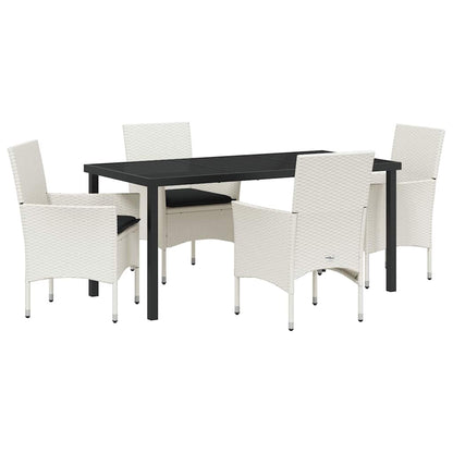 Set da Pranzo per Giardino con cuscino 5 pcs Bianco polyrattan