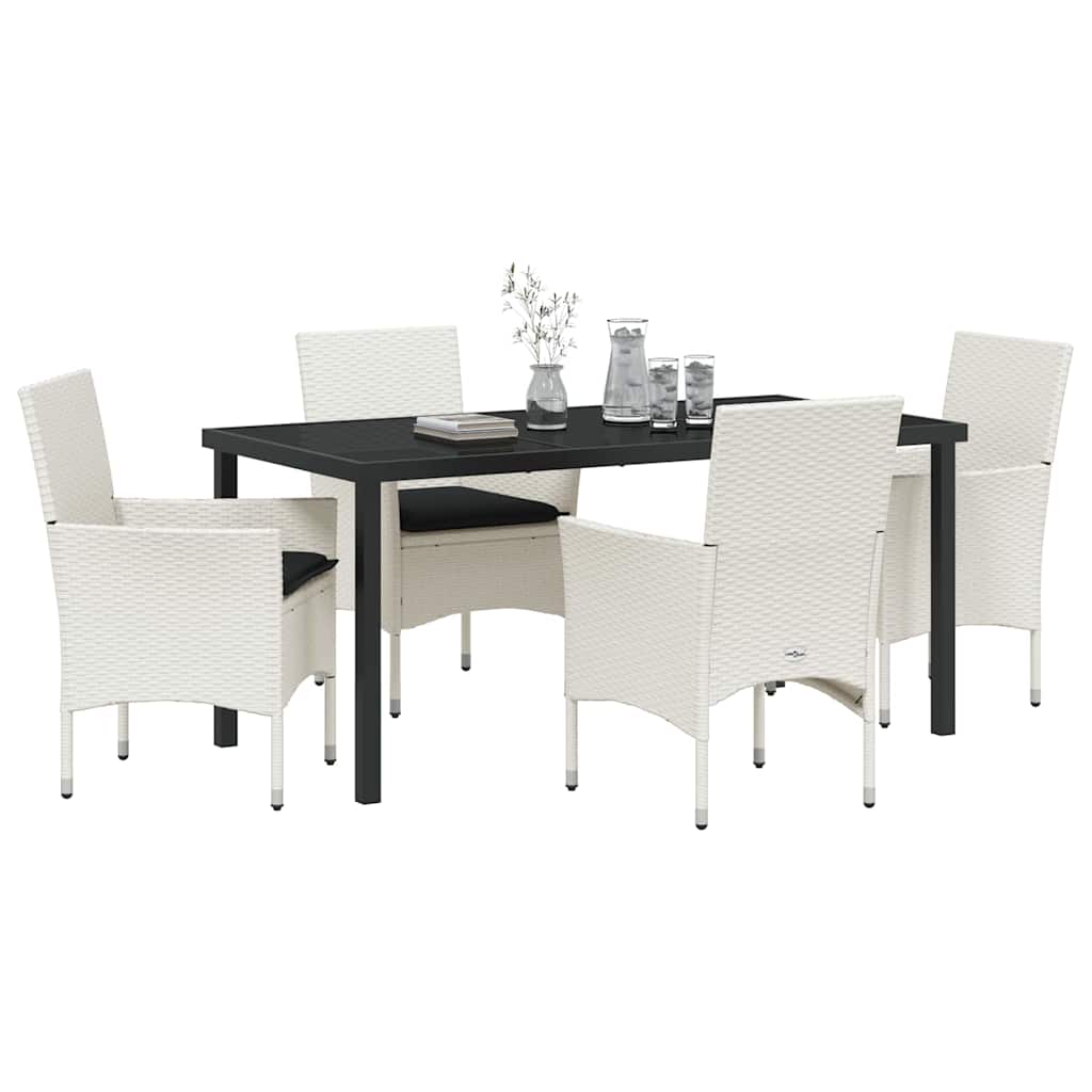 Set da Pranzo per Giardino con cuscino 5 pcs Bianco polyrattan