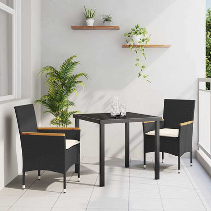 Set da Pranzo per Giardino con cuscino 3 pcs Nero polyrattan