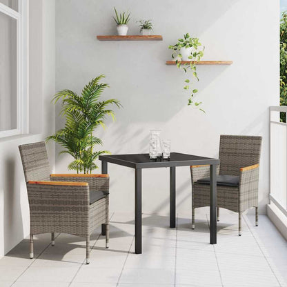 Set da Pranzo per Giardino con cuscino 3 pcs Grigio polyrattan