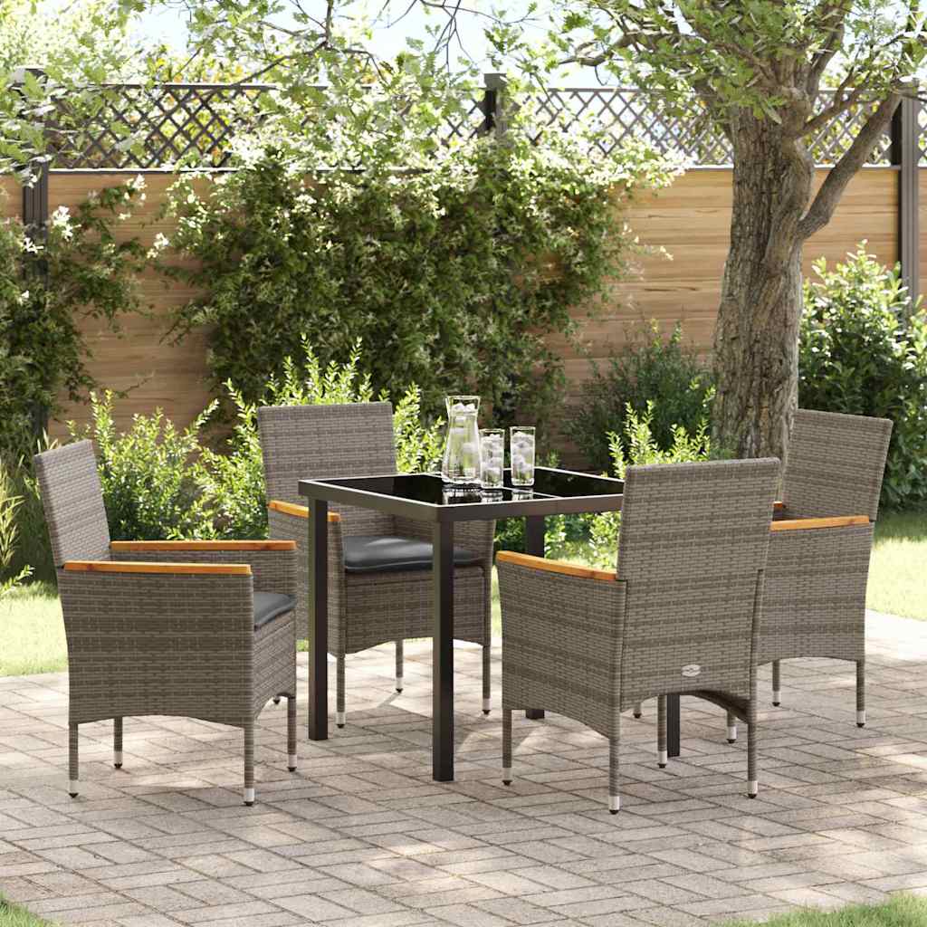 Set da Pranzo per Giardino con cuscino 5 pcs Grigio polyrattan
