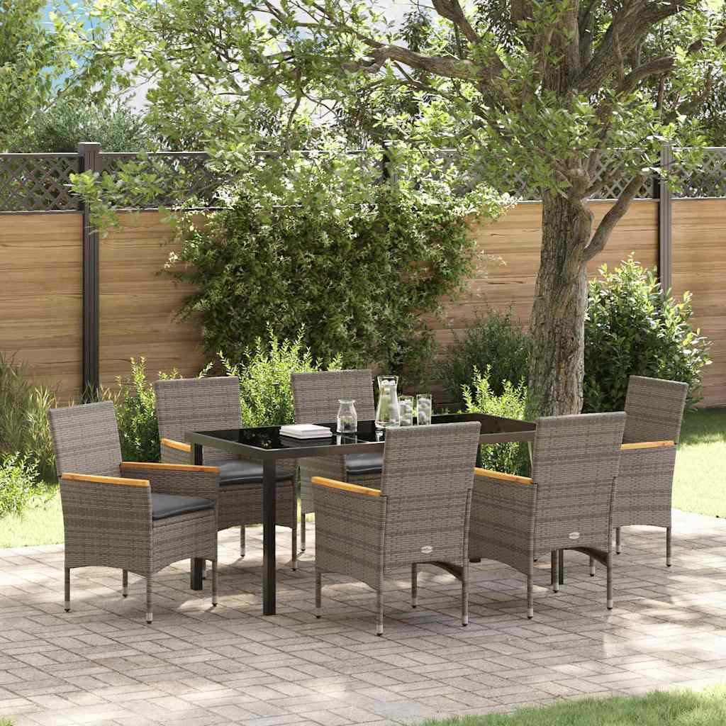 Set da Pranzo per Giardino con cuscino 7 pcs Grigio polyrattan