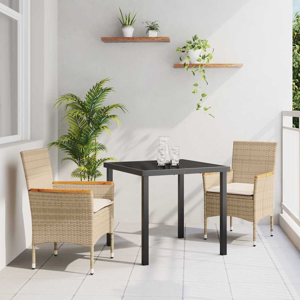 Set da Pranzo per Giardino con cuscino 3 pcs Beige polyrattan