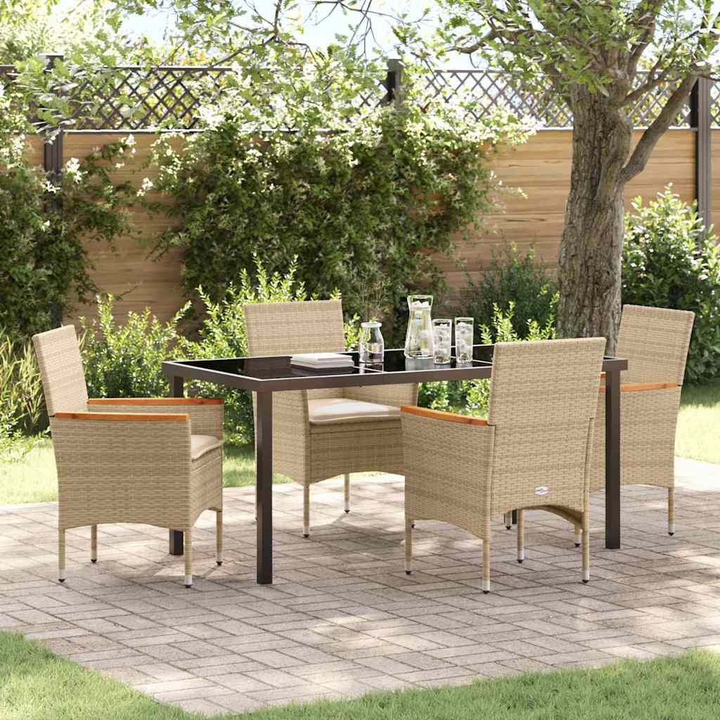 Set da Pranzo per Giardino con cuscino 5 pcs Beige polyrattan