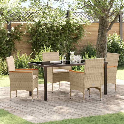 Set da Pranzo per Giardino con cuscino 5 pcs Beige polyrattan