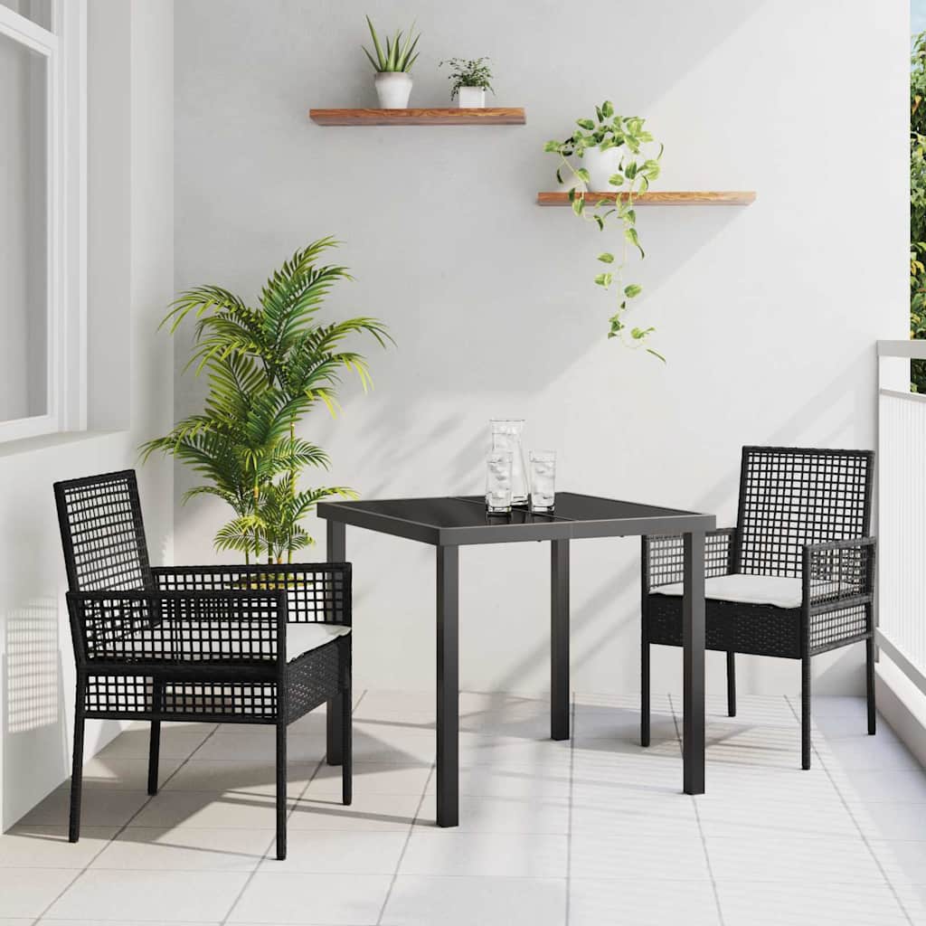 Set da Pranzo per Giardino con cuscino 3 pcs Nero polyrattan
