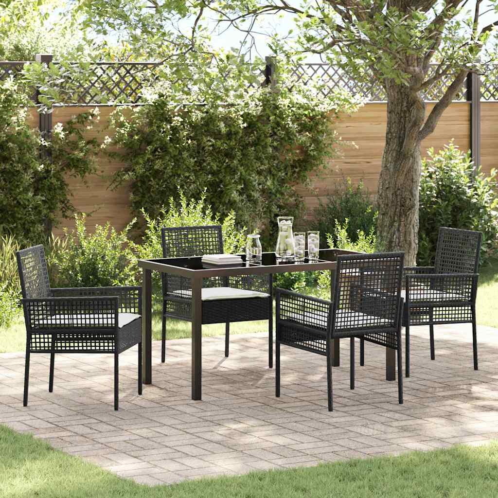 Set da Pranzo per Giardino con cuscino 5 pcs Nero polyrattan