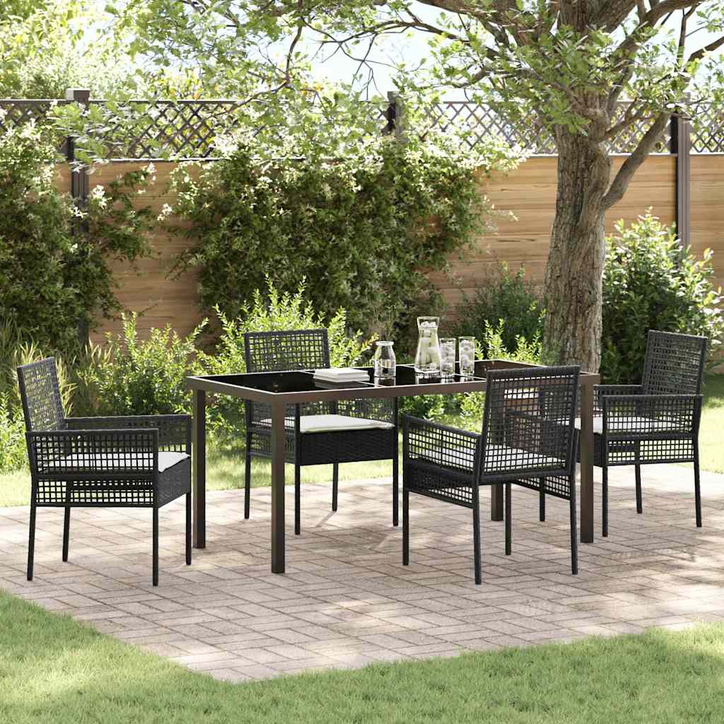 Set da Pranzo per Giardino con cuscino 5 pcs Nero polyrattan