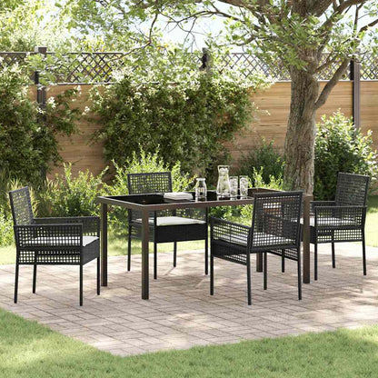 Set da Pranzo per Giardino con cuscino 5 pcs Nero polyrattan