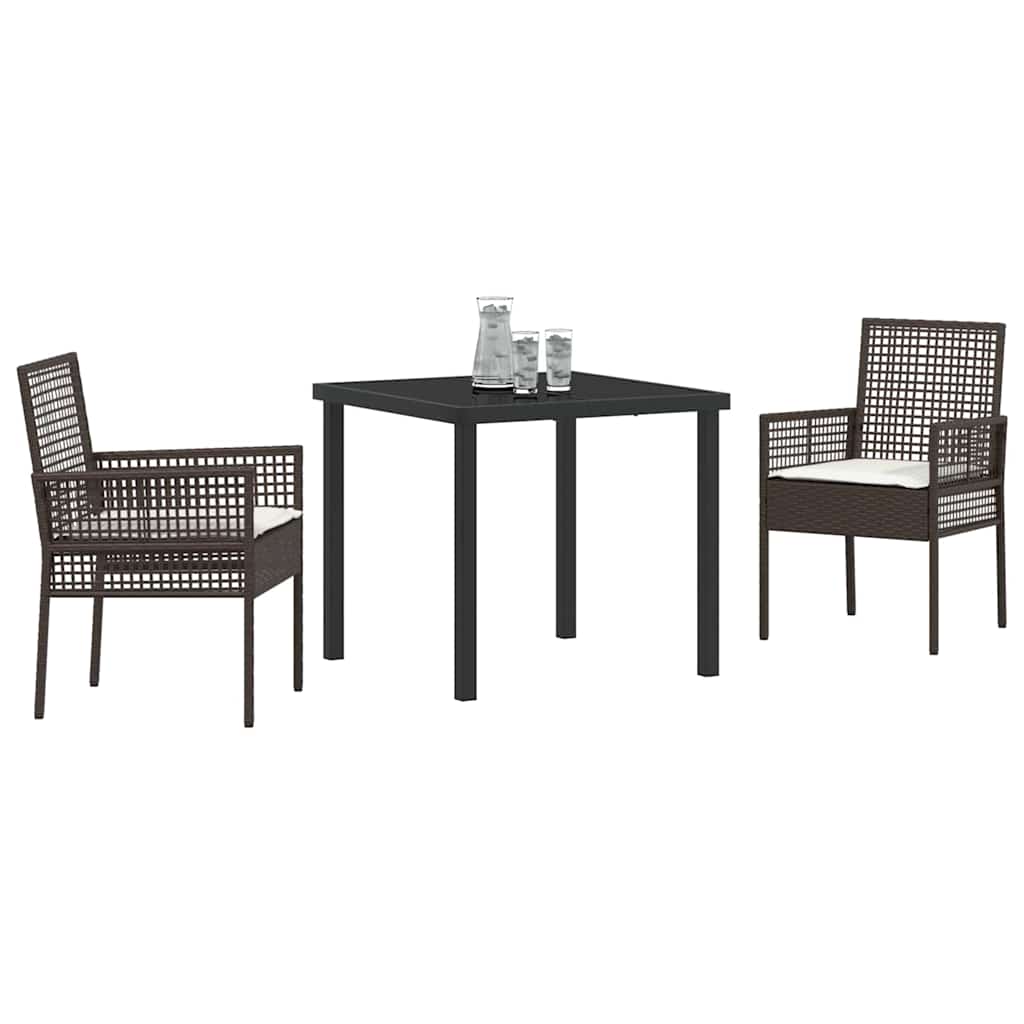 Set da Pranzo per Giardino con cuscino 3 pcs Marrone polyrattan
