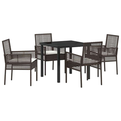 Set da Pranzo per Giardino con cuscino 5 pcs Marrone polyrattan