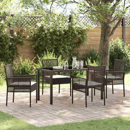 Set da Pranzo per Giardino con cuscino 5 pcs Marrone polyrattan