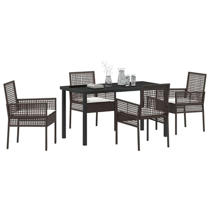 Set da Pranzo per Giardino con cuscino 5 pcs Marrone polyrattan