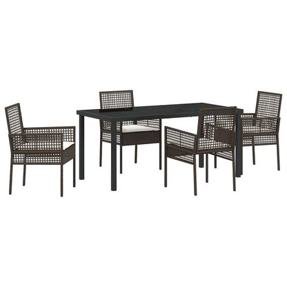Set da Pranzo per Giardino con cuscino 5 pcs Marrone polyrattan