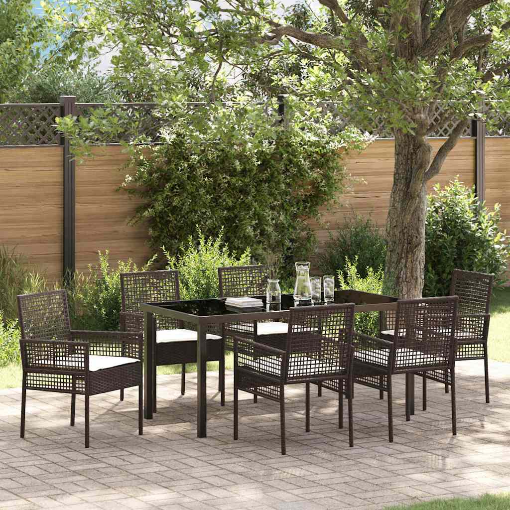 Set da Pranzo per Giardino con cuscino 7 pcs Marrone polyrattan