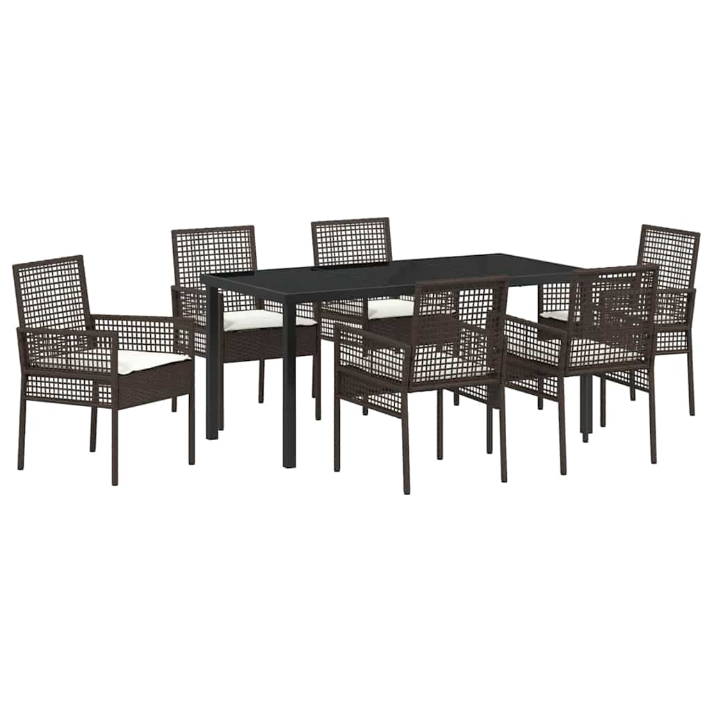 Set da Pranzo per Giardino con cuscino 7 pcs Marrone polyrattan