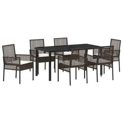 Set da Pranzo per Giardino con cuscino 7 pcs Marrone polyrattan