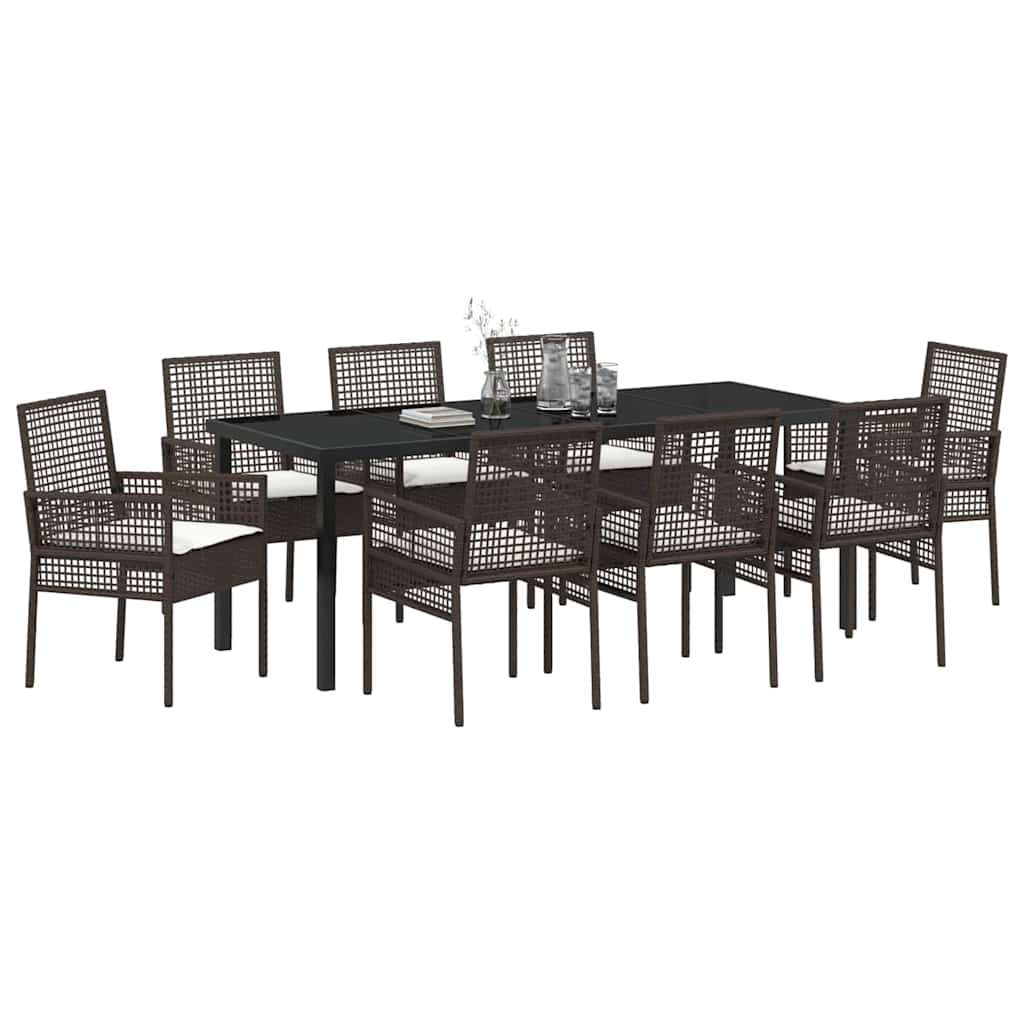 Set da Pranzo per Giardino con cuscino 9 pcs Marrone polyrattan