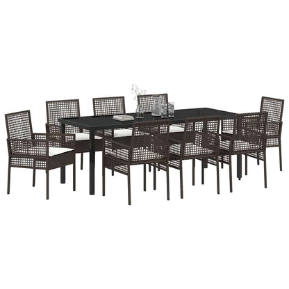 Set da Pranzo per Giardino con cuscino 9 pcs Marrone polyrattan