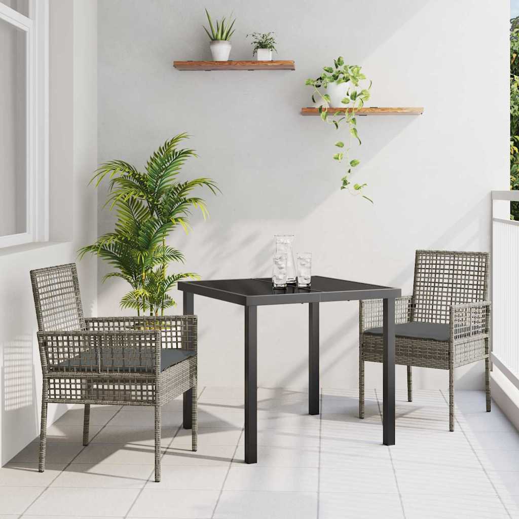 Set da Pranzo per Giardino con cuscino 3 pcs Grigio polyrattan