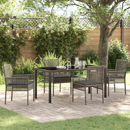 Set da Pranzo per Giardino con cuscino 5 pcs Grigio polyrattan