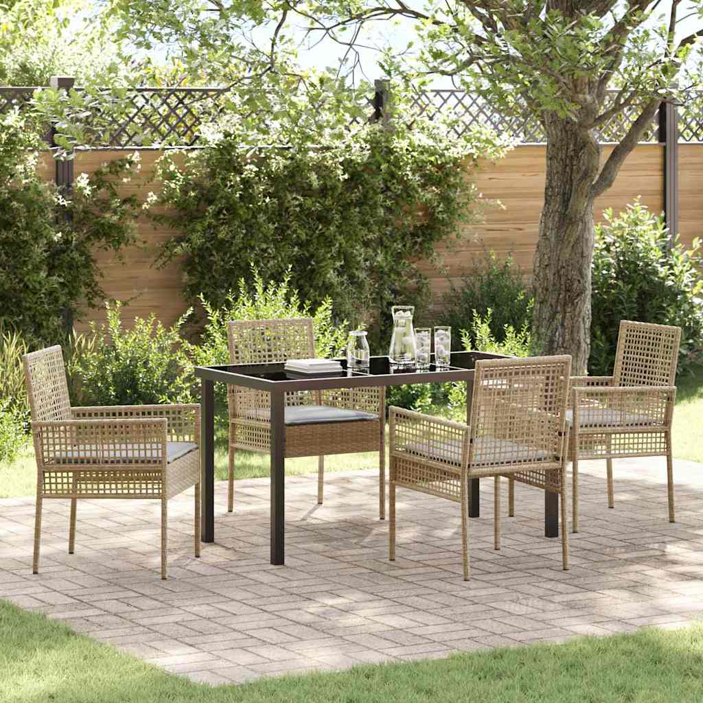 Set da Pranzo per Giardino con cuscino 5 pcs Beige polyrattan
