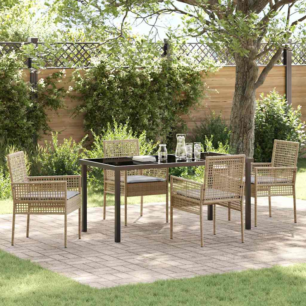 Set da Pranzo per Giardino con cuscino 5 pcs Beige polyrattan
