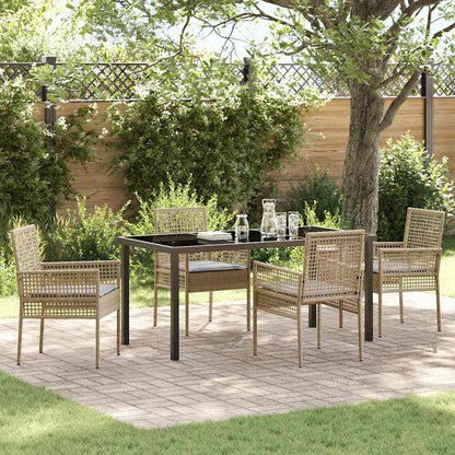 Set da Pranzo per Giardino con cuscino 5 pcs Beige polyrattan