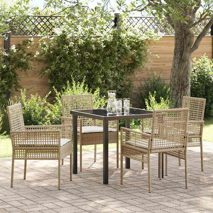 Set da Pranzo per Giardino con cuscino 5 pcs Beige polyrattan