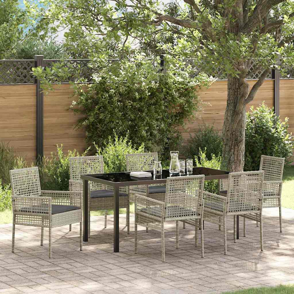 Set da Pranzo per Giardino 7 pcs Grigio chiaro polyrattan