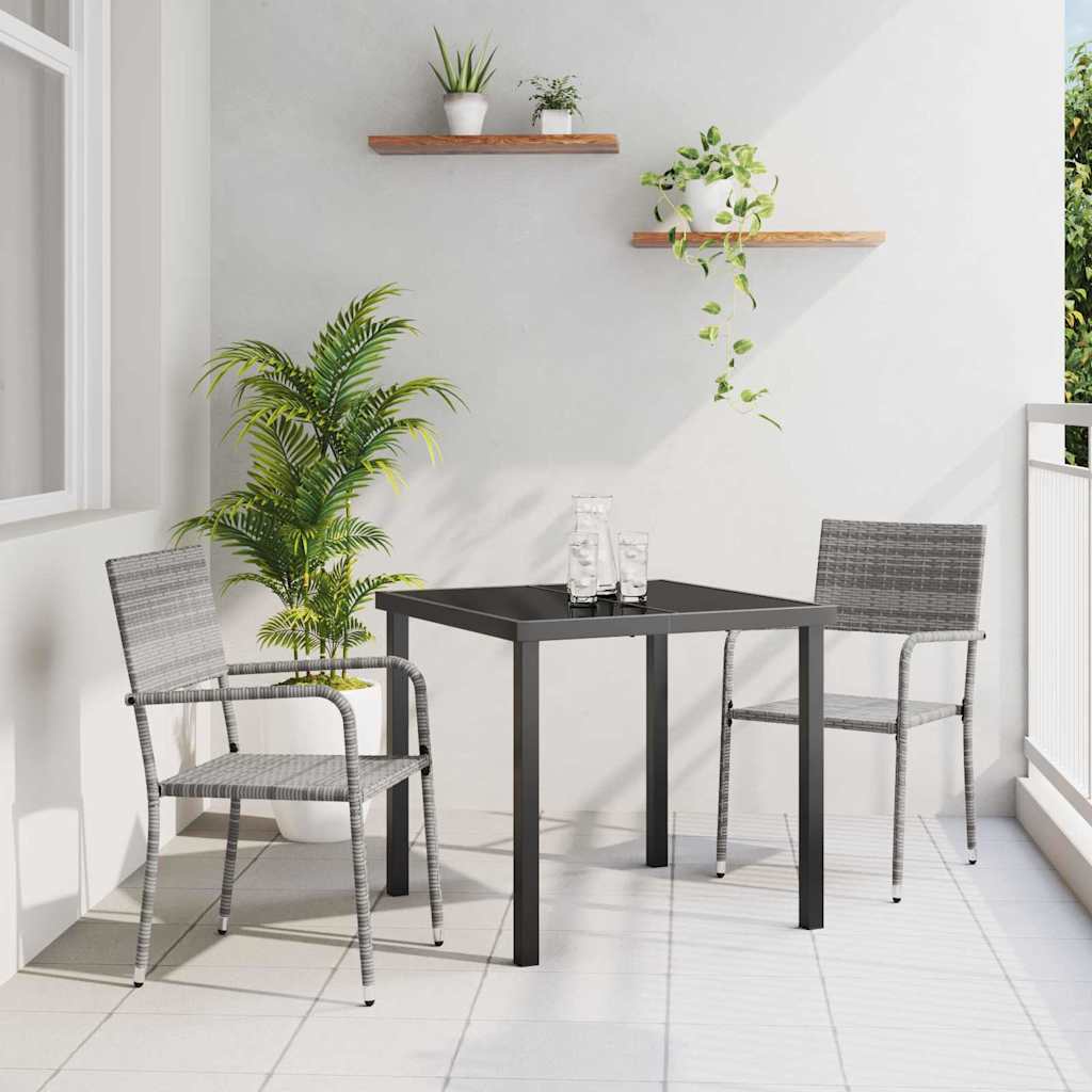 Set da Pranzo per Giardino con cuscino 3 pcs Grigio polyrattan