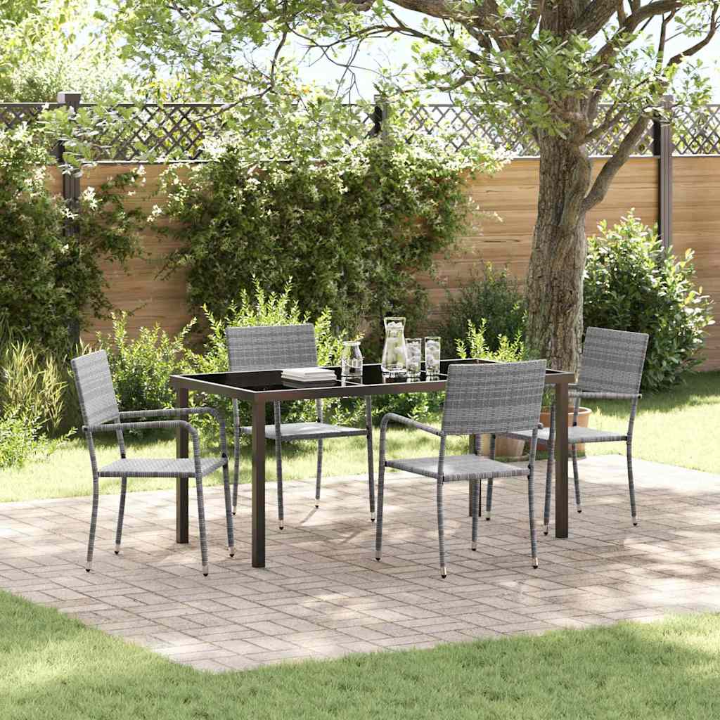 Set da Pranzo per Giardino con cuscino 5 pcs Grigio polyrattan