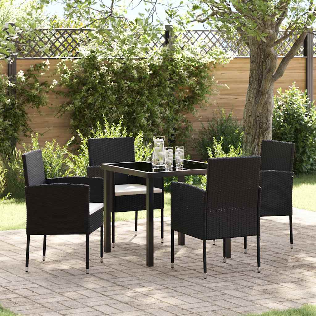 Set da Pranzo per Giardino con cuscino 5 pcs Nero polyrattan