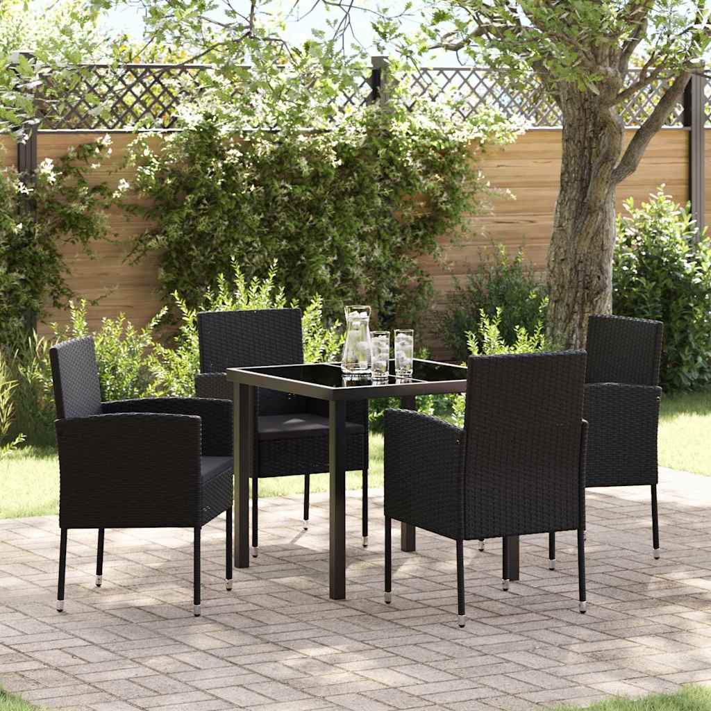 Set da Pranzo per Giardino con cuscino 5 pcs Nero polyrattan