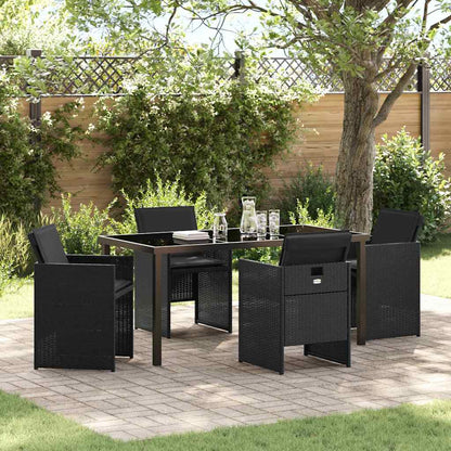 Set da Pranzo per Giardino con cuscino 5 pcs Nero polyrattan