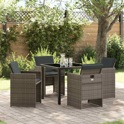 Set da Pranzo per Giardino con cuscino 5 pcs Grigio polyrattan