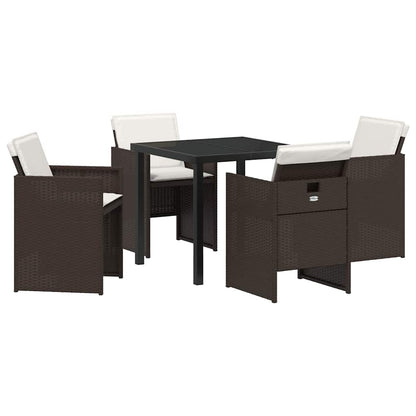 Set da Pranzo per Giardino con cuscino 5 pcs Marrone polyrattan
