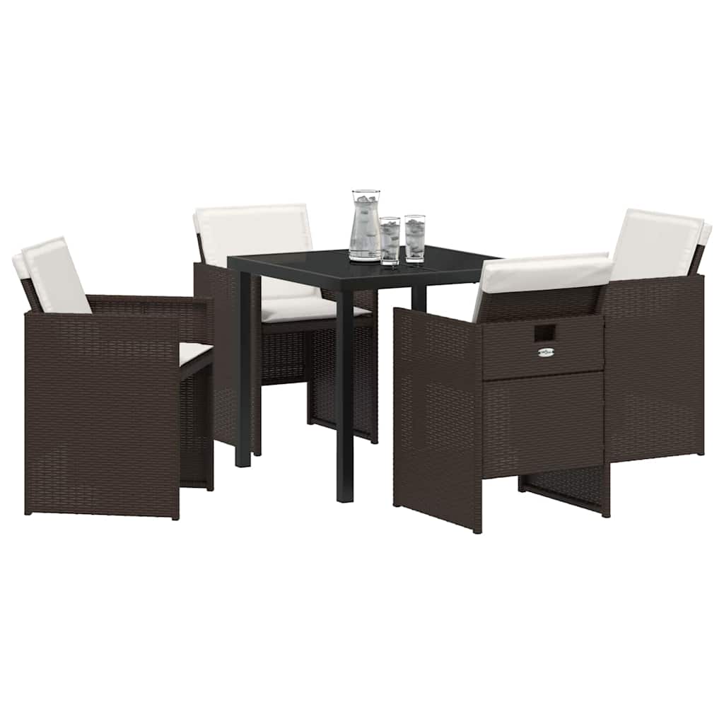 Set da Pranzo per Giardino con cuscino 5 pcs Marrone polyrattan