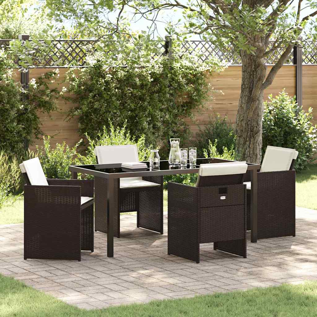 Set da Pranzo per Giardino con cuscino 5 pcs Marrone polyrattan