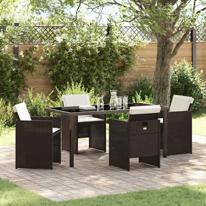Set da Pranzo per Giardino con cuscino 5 pcs Marrone polyrattan