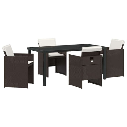 Set da Pranzo per Giardino con cuscino 5 pcs Marrone polyrattan