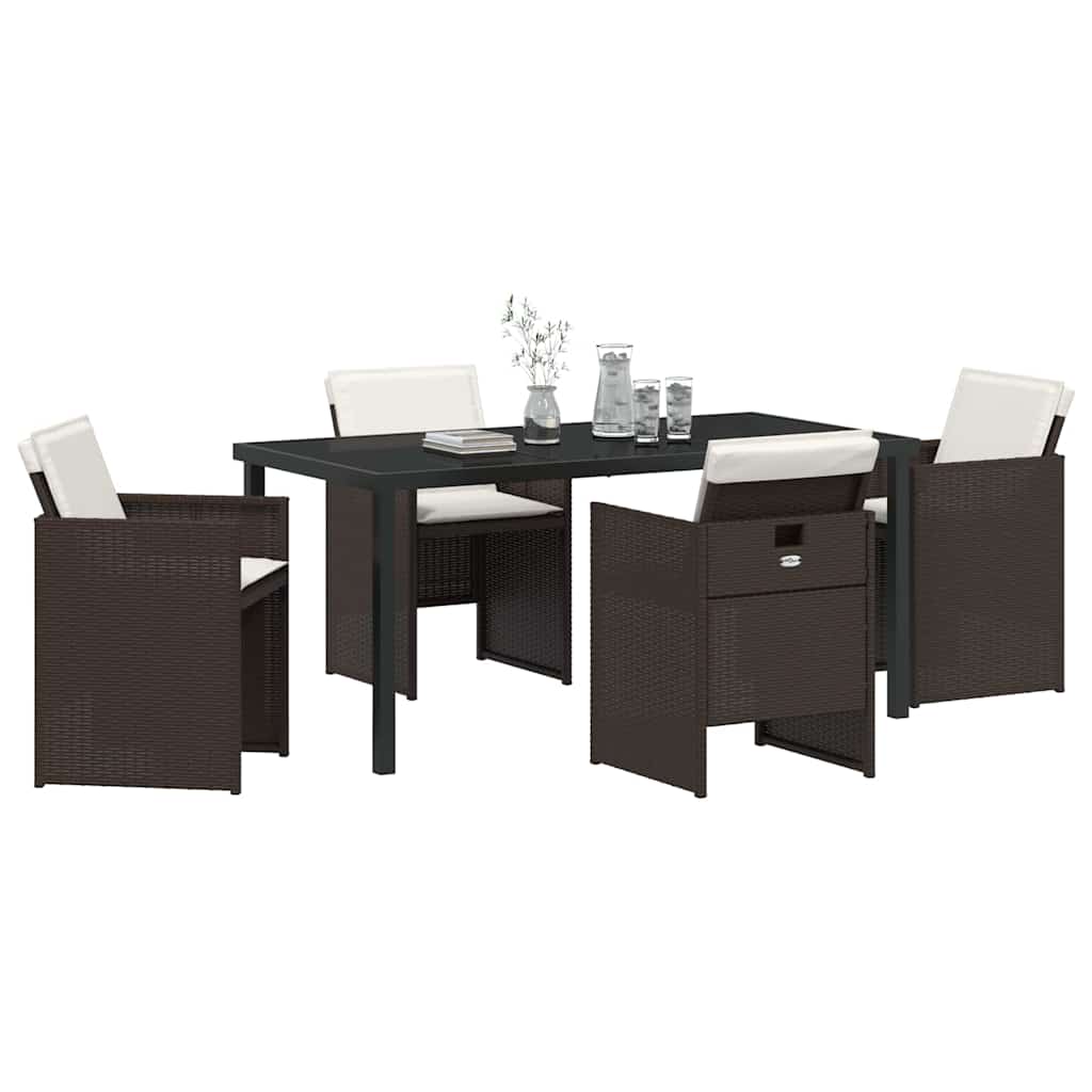Set da Pranzo per Giardino con cuscino 5 pcs Marrone polyrattan